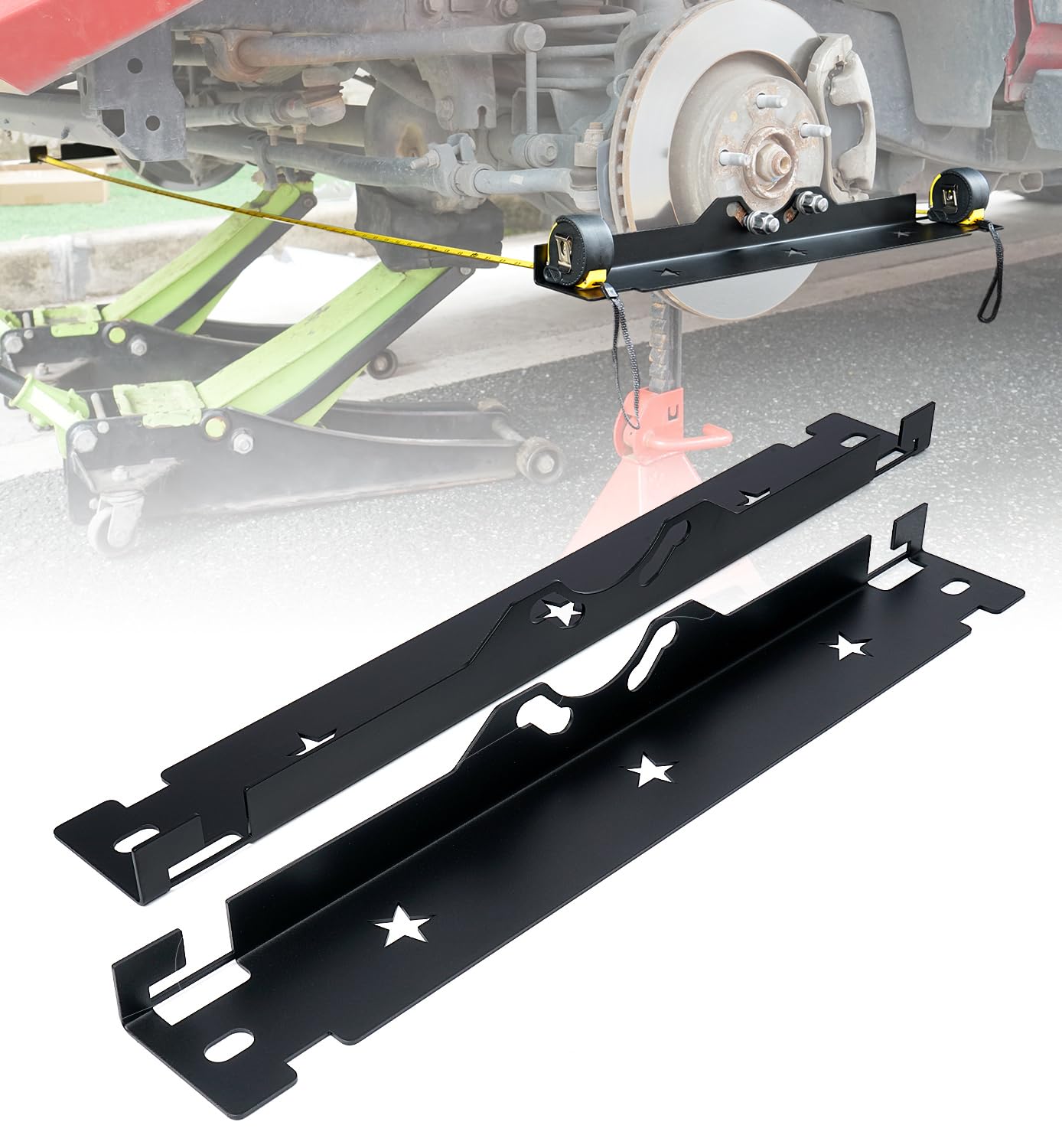 Rynharta Premium Wheel Alignment Tool with Hanging Holes, Stainless Steel Toe Alignment Tool Plates, Black