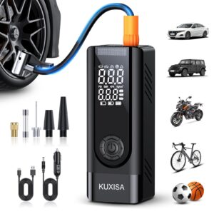 KUXISA Tire Inflator Portable Air Compressor, 180PSI Air Compressor with LED Lights, 3X Faster Portable Air Pump for Car Tires, Motorcycles, Bicycles, Balls and More(Black)
