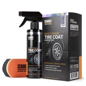 CERAKOTE Rapid Ceramic Tire Coat – Showroom New Tire Shine – Deep Tire Black Finish – Lasts Up to 10x Longer – No Sling, Non-Greasy Ceramic Tire Coating for Car, Truck & SUV – Easy Application (10oz)