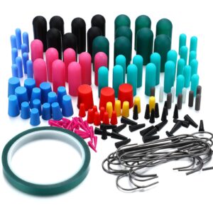Yalikop 186Pcs Powder Coating Plugs and Tape Assortment Kit 1/16" to 3/4" Silicone Rubber Tapered Plug for Powder Coating Painting Masking