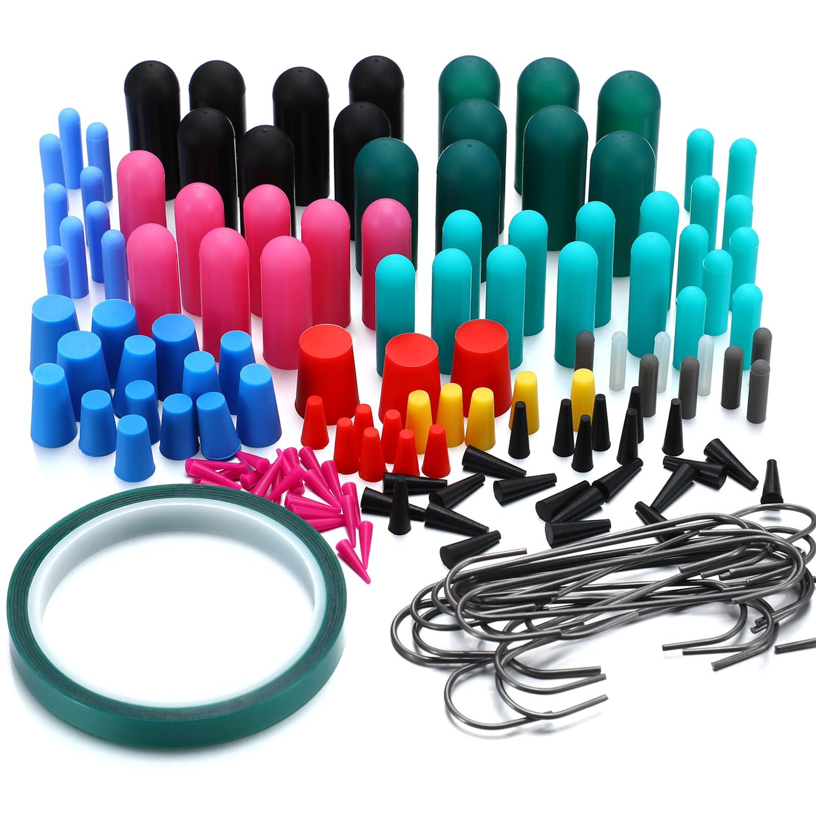 Yalikop 186Pcs Powder Coating Plugs and Tape Assortment Kit 1/16" to 3/4" Silicone Rubber Tapered Plug for Powder Coating Painting Masking