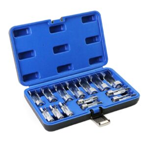 Ryansunoro Diesel Injector Fuel Line Socket Wrench Set 3/8" 1/2" Drive Metric 8-22mm Flare Nut Sockets 5-Point Anti-Slip Design for ABS, Injectors, Sensors (14PCS)