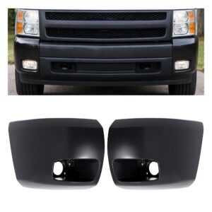 ECOTRIC Front Bumper End Cap Compatible with 2007-2013 Chevrolet Silverado 1500 GM1005147 15891682 GM1004147 15891681 GM1004147C GM1005147C Bumper Corner Extension Cover W/Fog Light Hole
