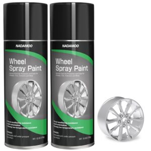 NADAMOO Aluminum Wheel Spray Paint, Semi-gloss Aerosol Car Rim Paint for Recolor and Protection of Metal Surface, Silvery, 2 Cans, 13 Oz Per Can