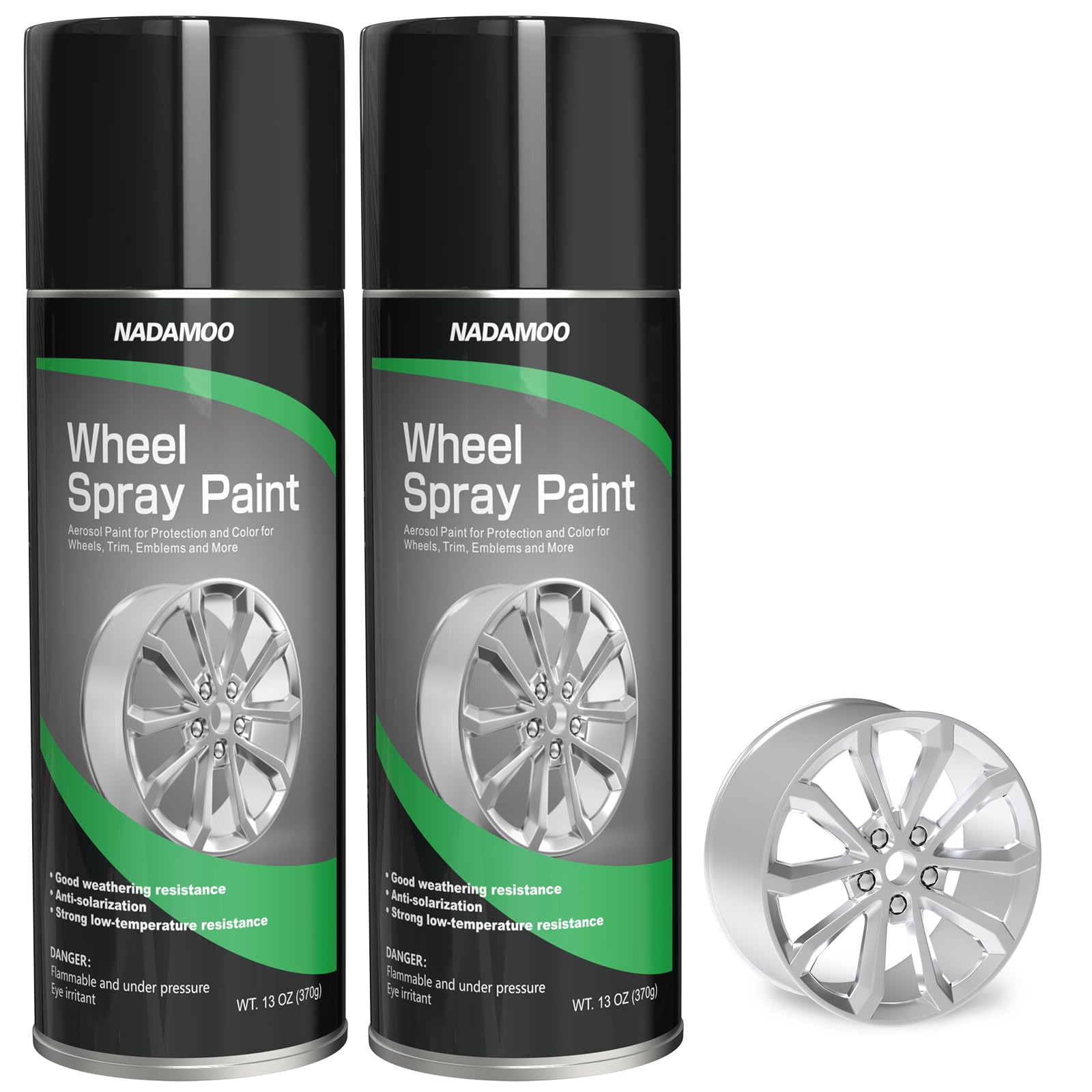 NADAMOO Aluminum Wheel Spray Paint, Semi-gloss Aerosol Car Rim Paint for Recolor and Protection of Metal Surface, Silvery, 2 Cans, 13 Oz Per Can