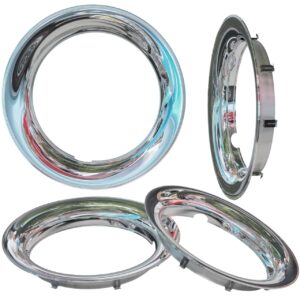 OxGord Beauty Trim Rings for 15 inch Rally Wheels 1 1/2 inch Deep Chrome ABS with Metal Clip & Ring Retention