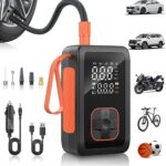 Hafuloky Tire Inflator Portable Air Compressor, 3X Faster Cordless Air Pump for Car Tires with LED Light, 150PSI Air Pump with Cigarette Lighter Plug for Car, Motorcycle, Bicycle, Ball(Black)