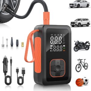 Hafuloky Tire Inflator Portable Air Compressor, 3X Faster Cordless Air Pump for Car Tires with LED Light, 150PSI Air Pump with Cigarette Lighter Plug for Car, Motorcycle, Bicycle, Ball(Black)