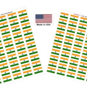 100 India Flag 1.5 x 1 Inch Self Adhesive World Flag Scrapbook Stickers Made in USA, 2 Sheets of 50, 100 Country or Specialty Sticker Decal Flags Total