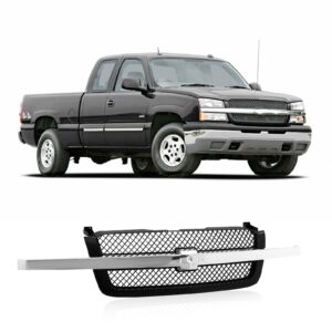 CarPartsDepot Front Grille Bright & Black Grill Compatible With Chevrolet 2003-2006 Silverado 1500 2500 3500 & 2007 Silverado Classic GM1200489 19168629