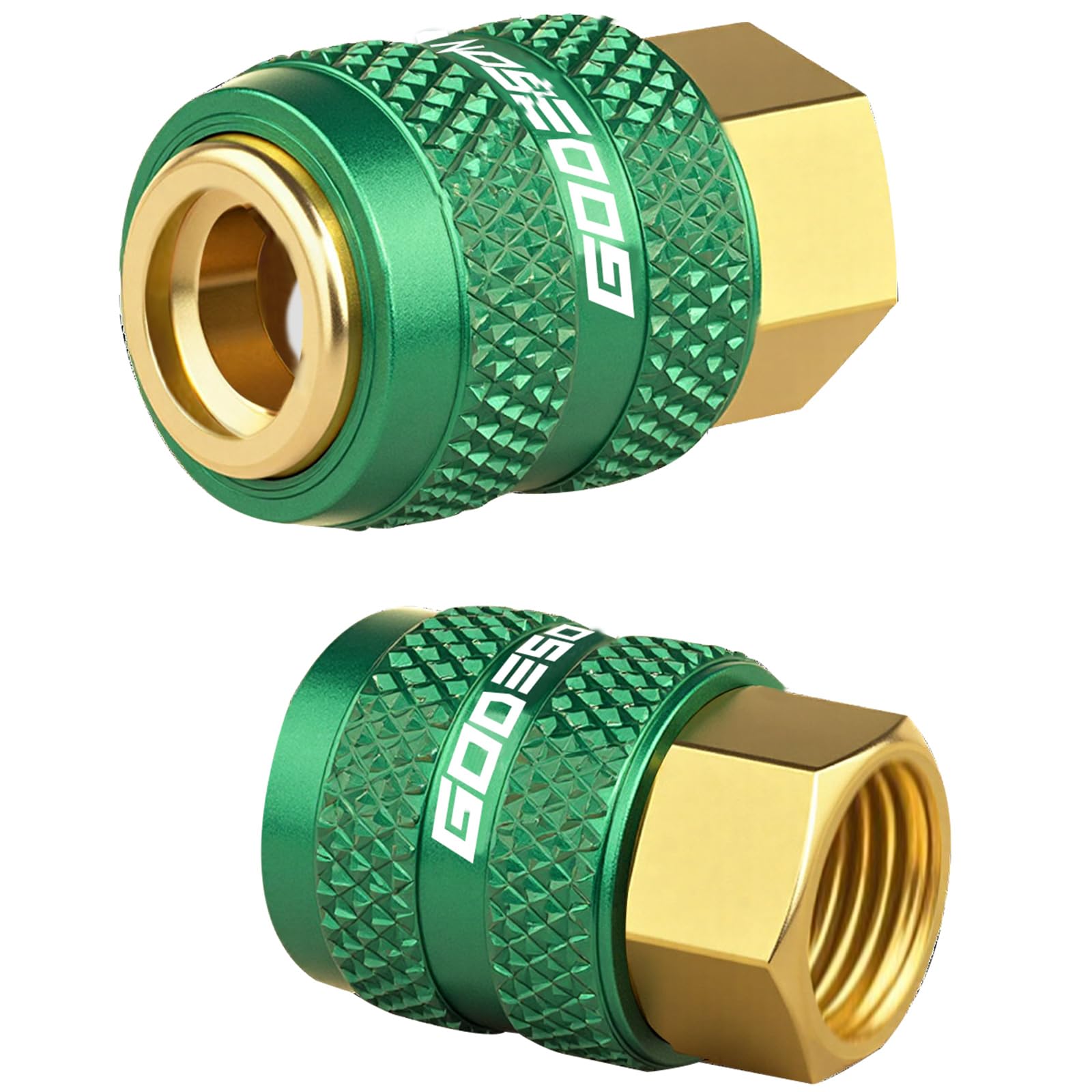 GODESON 2-Pack Locking Air Chuck, 1/4" FNPT All Metal Lock on Tire Chuck Quick Connect Tire valve, Closed Flow Green Inflator Nozzle for Air Compressor & Pressure Gauge-150PSI