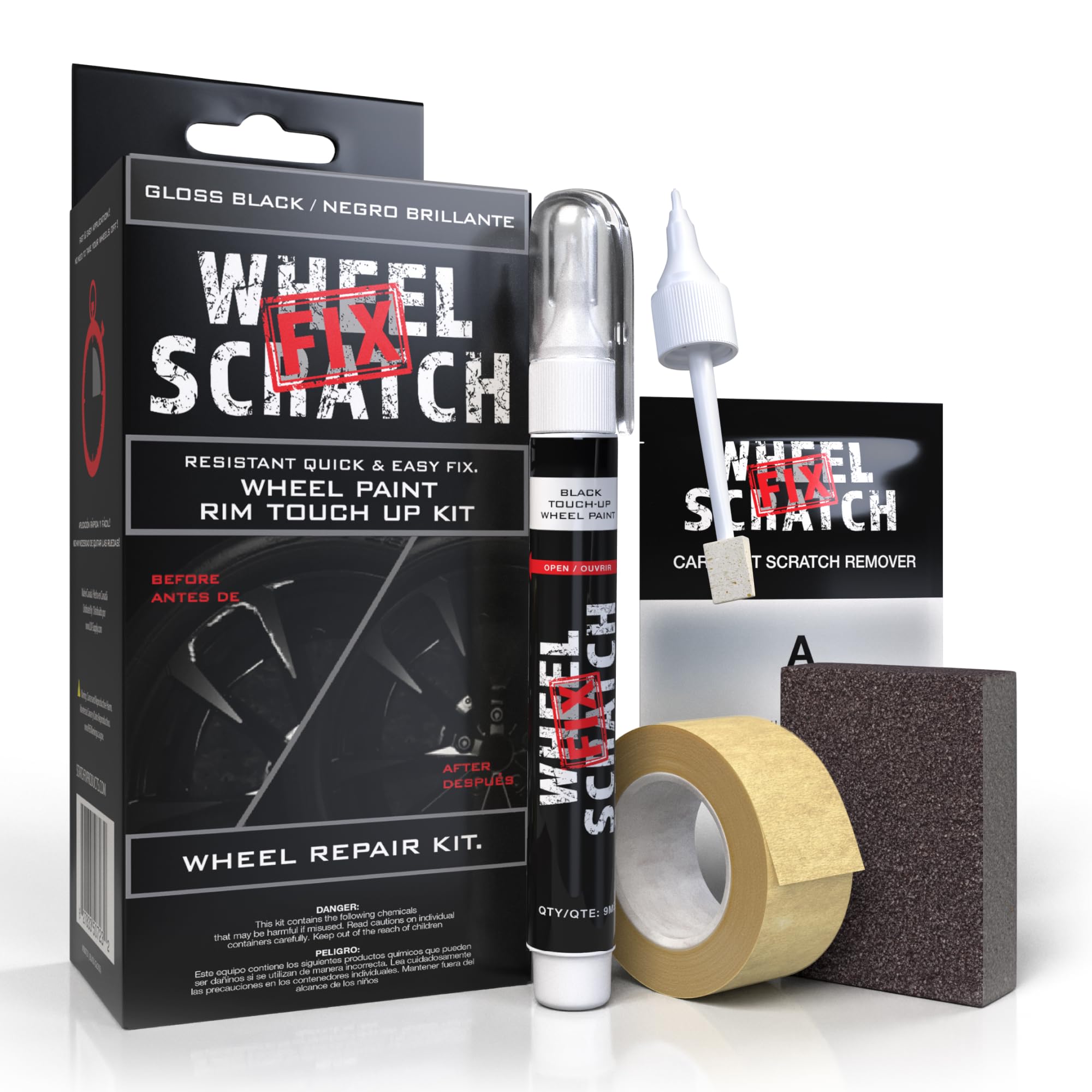 Wheel Scratch Fix® Gloss Black Touch Up Paint for Cars - DIY Alloy Wheel Repair Kit, Curb Rash Remover with Fast-Drying Pen - Long-Lasting OEM Finish Car Rim Paint for Scuffs and Chips at Home (Gloss