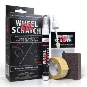 Wheel Scratch Fix® Gloss Black Touch Up Paint for Cars - DIY Alloy Wheel Repair Kit, Curb Rash Remover with Fast-Drying Pen - Long-Lasting OEM Finish Car Rim Paint for Scuffs and Chips at Home (Gloss