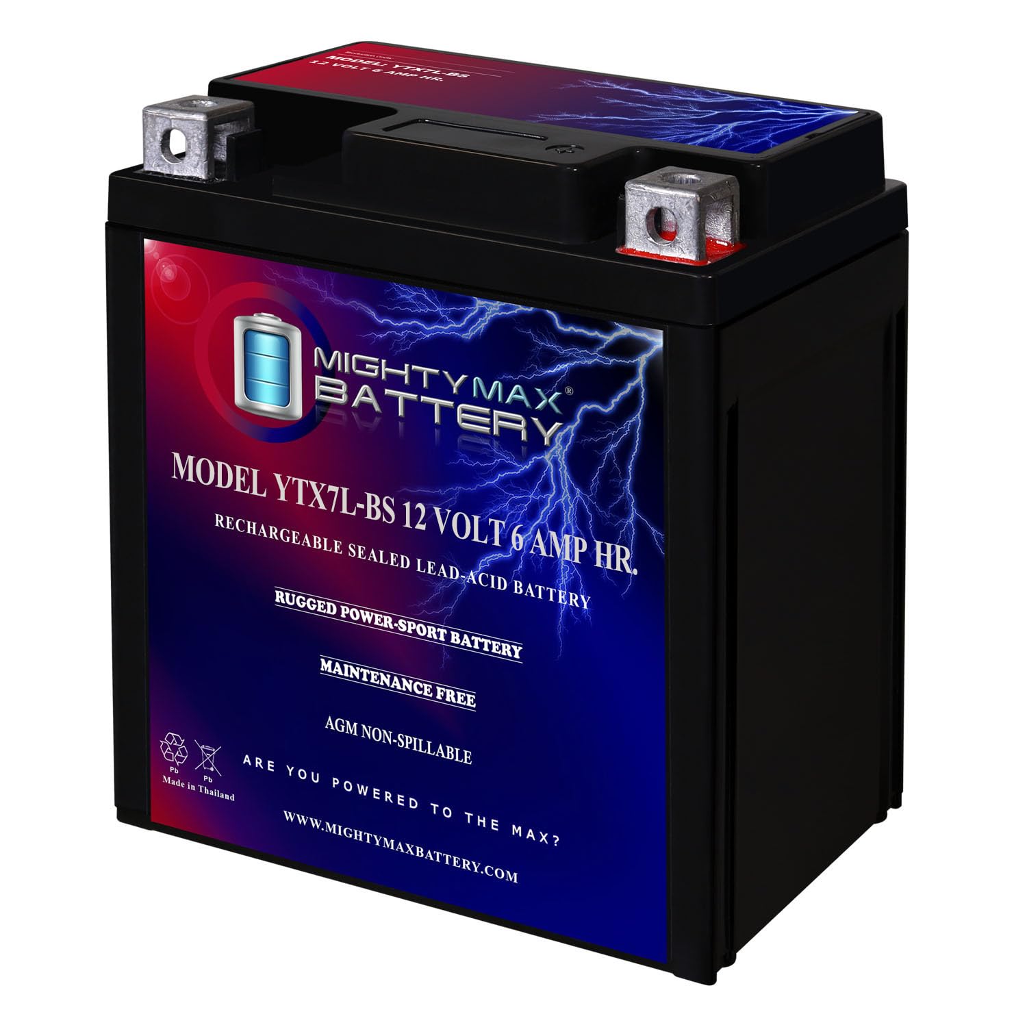 Mighty Max Battery YTX7L-BS -12 Volt 6 AH, 100 CCA, Rechargeable Maintenance Free SLA AGM Motorcycle Battery