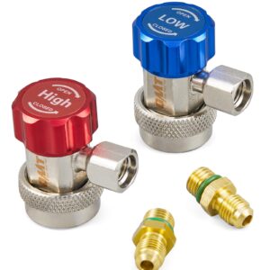 Orion Motor Tech R134a Quick Coupler Adapter, Adjustable R134a Adapters and AC Hose Fittings, HP and LP Connectors for R134a Car AC System Evacuation Recharging and More, 1/4" Flares, Set of 2