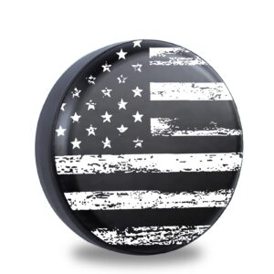 Jusen Black White Vintage American Flag Spare Tire Cover Protectors Weatherproof Dust-Proof for Fit for Jeep Wrangler RV, SUV, Truck Travel Trailer,Waterproof Tires 14" 15" 16" 17" 18''