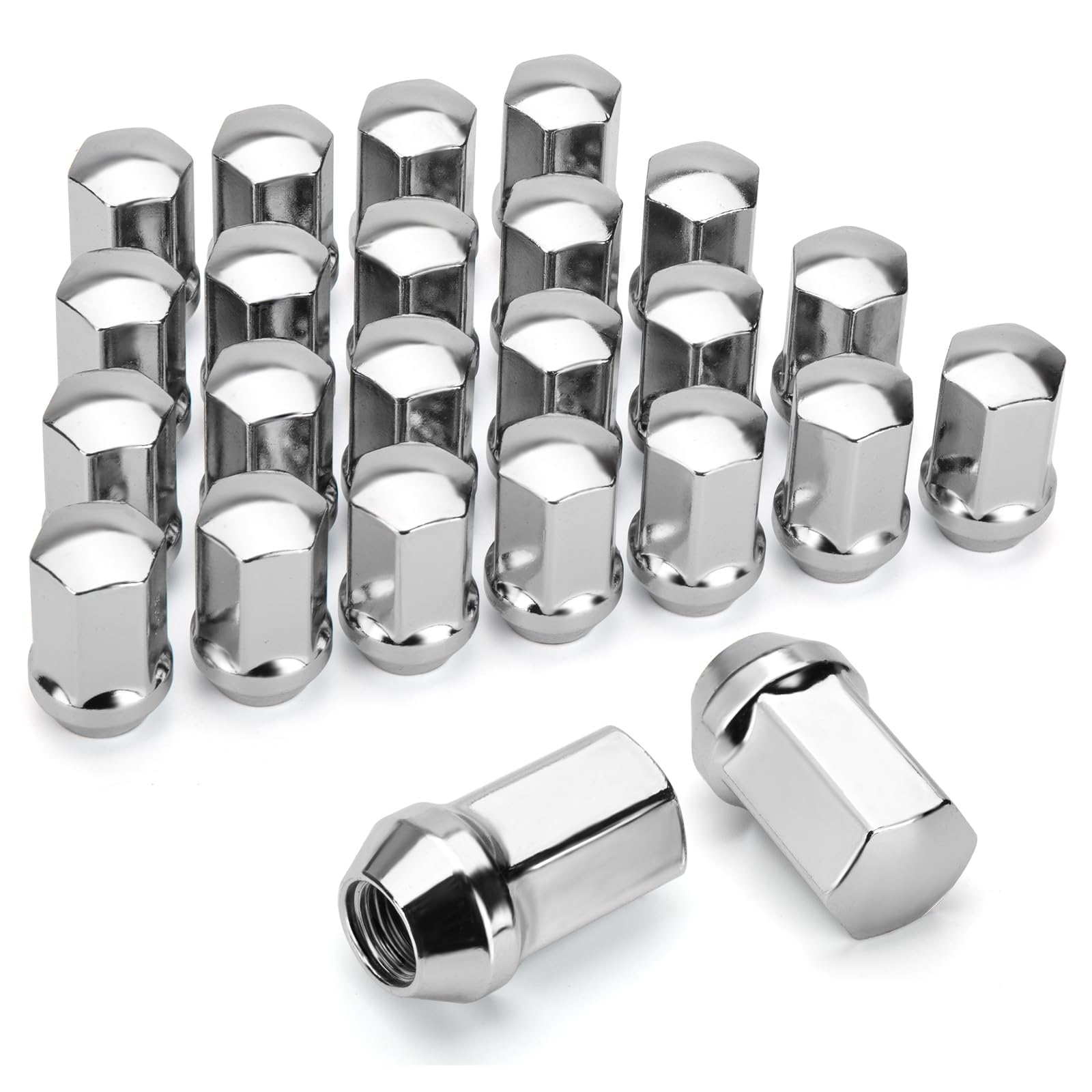 dynofit 24pcs 14x1.5 OEM Lug Nuts 1.75 inch(45mm) Height 7/8" Hex(22mm), M14-1.5 One-Piece Design Factory Chrome Wheel Lugnuts for Silverado & Tahoe GMC Sierra 1500 Buick Dodge Cadillac Chrysler