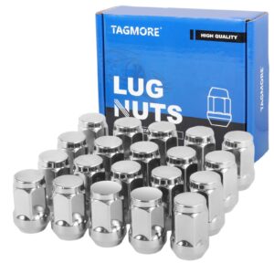 TAGMORE 20pcs 1/2"-20 Lug Nuts - Compatible with 1987-2018 Jeep Wrangler, 1993-2010 Grand Cherokee, 1994-2001 Dodge Ram 1500, 1991-2019 Ford Explorer, One-Piece Design Factory Chrome Wheel Lug Nut Set