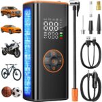 Sockspree Tire Inflator Portable Air Compressor, Cordless Tire Inflator for Car Tires with Digital Pressure Gauge and Auto Shutoff, Dual Power Air Pump with Battery and 12V Car Adapter