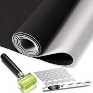Pangda Suede Headliner Fabric 120 x 60'' with 1/9" Foam Backing Car Roof Headliner Fabric Suede Material Rubber Seam Roller Utility Knife for DIY Automotive RV Boat Ceiling Interior Repair(Black)
