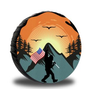 Jusen Spare Tire Cover for RV Trailer,Waterproof Leather American Flag Spare Tire Cover Protectors,Fit for Jeep Wrangler RV,SUV,Truck Travel Trailer Tires 14" 15" 16" 17"