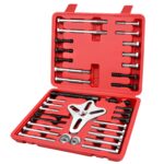 WETT Harmonic Balancer Puller Set, 47Pcs Power Steering Wheel Pulley Puller Installer Tool, Automotive Flange Type Gear and Crank Puller Set, Harmonic Balancers, Crankshaft Pulleys, Gears