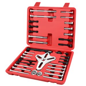 WETT Harmonic Balancer Puller Set, 47Pcs Power Steering Wheel Pulley Puller Installer Tool, Automotive Flange Type Gear and Crank Puller Set, Harmonic Balancers, Crankshaft Pulleys, Gears