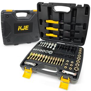KJE 61Pcs Thread Restorer Kit, Rethreading Kit, UNC, UNF & Metric Thread Chaser Set with Taps, Dies, Thread Files & Pitch Gauges for Repair Damaged Threads Bolts, Nuts and Screws