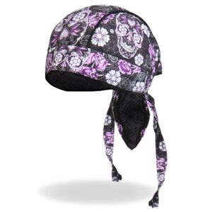 Hot Leathers HWH1078-4504 Sugar Skull Head Wrap (Black, OSFM)