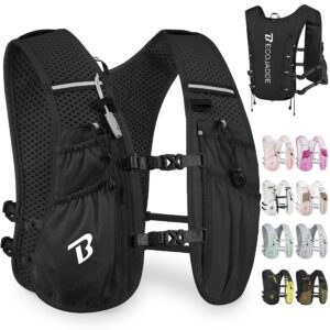BECOJADDE Running Vest Hydration Backpack for Men Women, 5L Lightweight Running Backpack Hydration Pack for Marathon, Trail, Cycling, Hiking, Jogging Jet Black