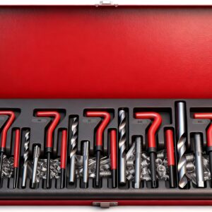 Metric Helicoil Thread Repair Kit: 131-Piece Heli Coil HSS Drills Inserts Taps & Tools M5 M6 M8 M10 M12 Automotive Engine Spark Plug Cylinder Insertion Rethreading Tools Universal Rethread Restorer
