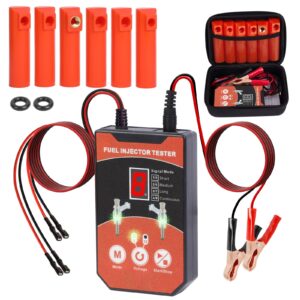 Universal Fuel Injector Tester Cleaner Tool Kit, 6 Size Cleaning Adapters 8 Pulse Modes Injector Tester 12V/5V Output Power Drive, 4 Wire Dual Channel DIY Fuel Injector Cleaner Tools