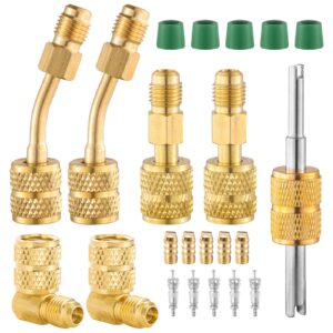 Tigbear R410A Mini Split Adapters, R410A Charging Vacuum Port Adapter Kit with 45 and 90 Degree Charging Vacuum Adapter 5/16" Female to 1/4" Male (2 Angled + 2 Straight +2 Elbow)