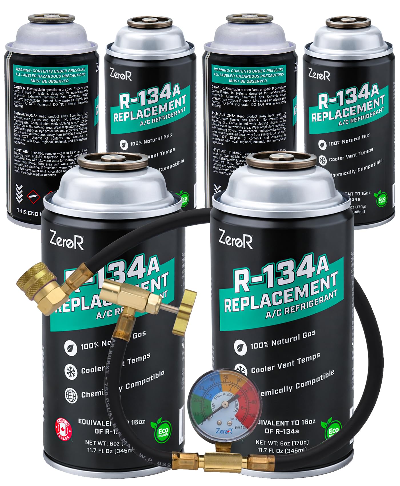 ZeroR AC Refrigerant Recharge Kit | R134a Replacement | Tool for Cans with SSV (6)