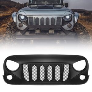 DKMGHT Front Grill for Wrangler JK JKU 2 & 4 Door 2007-2018 Rubicon Sahara Sport Black Grid Grille w/Mesh (Transformer)