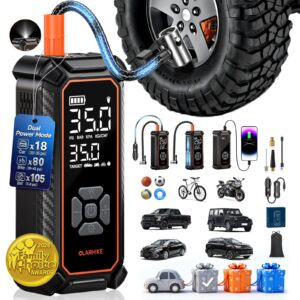 OlarHike Tire Inflator Portable Air Compressor, 150PSI Dual Power - 6000mAh & 12V DC, Cordless Air Pump for Car Tires, Bike, Motorcycle, Balls with LED & Digital Pressure Gauge, Car Gifts