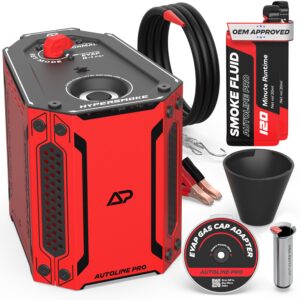 AutoLine Pro HyperSmoke™ Automotive Smoke Machine EVAP Vacuum Leak Tester – Adjustable Pressure – OEM Approved Smoke Fluid – Built-in Air Compressor Motor – Includes Cone and Gas Cap EVAP Adapter.
