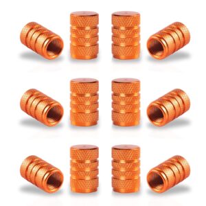 SINGARO 12PCS Tire Valve Stem Caps, Car Exterior Accessories, Aluminum Alloy Valve Cover Universal for Cars, Trucks, Motorcycles and Bicycles (Orange)