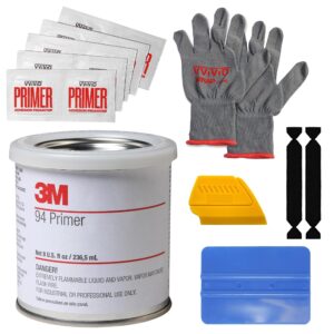 VViViD 3M Primer 94 8oz - 236ml Car Wrapping Application Tool - With 10 Primer Wipes, Wrap Gloves, Blue Squeegee, 2 Felt Tips and Detailer Squeegee.