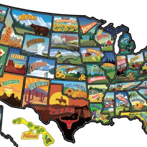 RV State Travel USA Map Vinyl Sticker - Camper Trailer Decals for Window with State Flag - Road Trip Map of America - Waterproof, UV Protection for Window, Door or Wall (Popular)