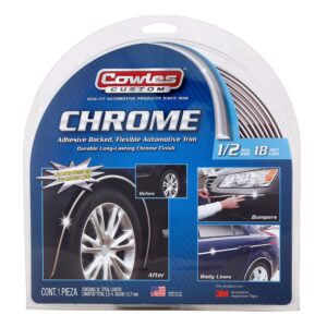Cowles Custom - Premium Universal Body Molding for All Vehicle - Easy Install, Chrome Finish, 1/2" by 18 feet, UV Protected, Long Lasting Flexible PVC