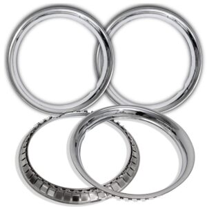 OxGord Beauty Trim Rings for 15 inch Rally Wheels 1 1/2 inch Deep Polished Stainless Steel with 360 Degrees Saw Tooth Clip Retention
