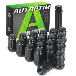 AUTOPTIM M12x1.5 Spline Lug Nuts - Replacement for Honda Accord CRV Civic Pilot Chevy Impala Malibu Acura Aftermarket Wheel, Black 20pc 6 Point Closed End Short Nuts with 1 Socket Key