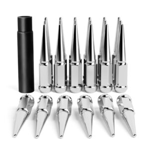 14x1.5 Spiked Lug Nuts 6x5.5 Chevy, Chrome Spike Lug Nuts Chevy Silverado 6 Lug Conical Bulge Seat with 1 Socket Key Fit Silverado Suburban GMC Sierra Yukon Dodge Ram 1500 Ford F150 Aftermarket Wheel