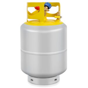 Cuilvu Refrigerant Recovery Tank 50LB with 1/4 SAE Y-Valve Reusable Cylinder Tank Without Float Switch Gray Yellow for R134A/R410A/R22
