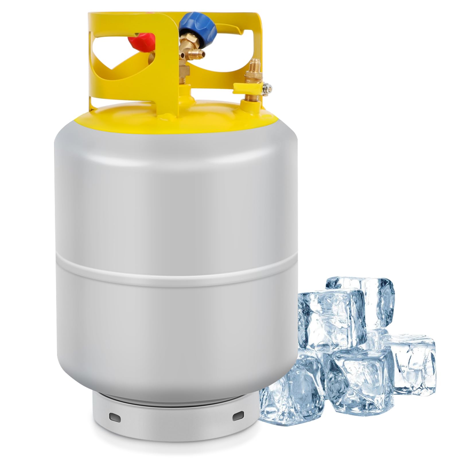 FAHKNS Refrigerant Tank 50 LB Reusable Recovery Cylinder Tank 1/4 SAE Y-Valve for Liquid/Vapor HVAC Recovery Can Without Float Switch Gray Yellow for R12, R22, R134A, R410A, Butane, Propane