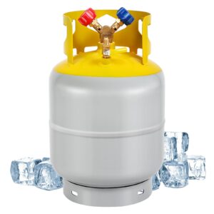 50LB Refrigerant Recovery Tank with 1/4 SAE Y Valve for Liquid and Vapor Cylinder and Applied for R12 R22 R134A R410A Refrigerant Recovery and Reusable Simple to Install AC Recovery Gray Yellow