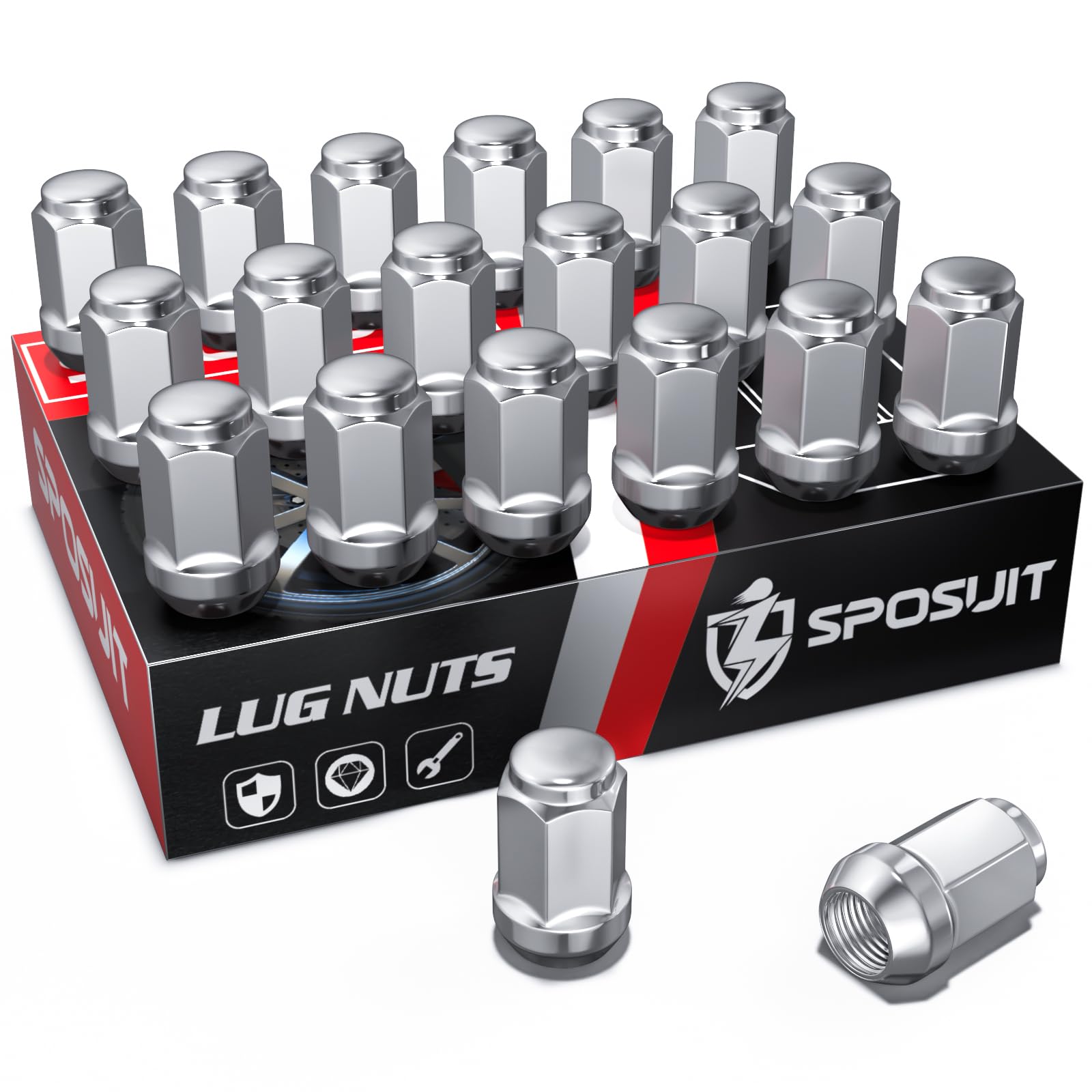 Sposuit M12x1.5 Lug Nuts - Replacement for 2006-2024 Honda Civic, 2003-2024 Accord, 1997-2024 CR-V, 2016-2024 HR-V - Closed End Chrome Lug Nut(20 Pcs)