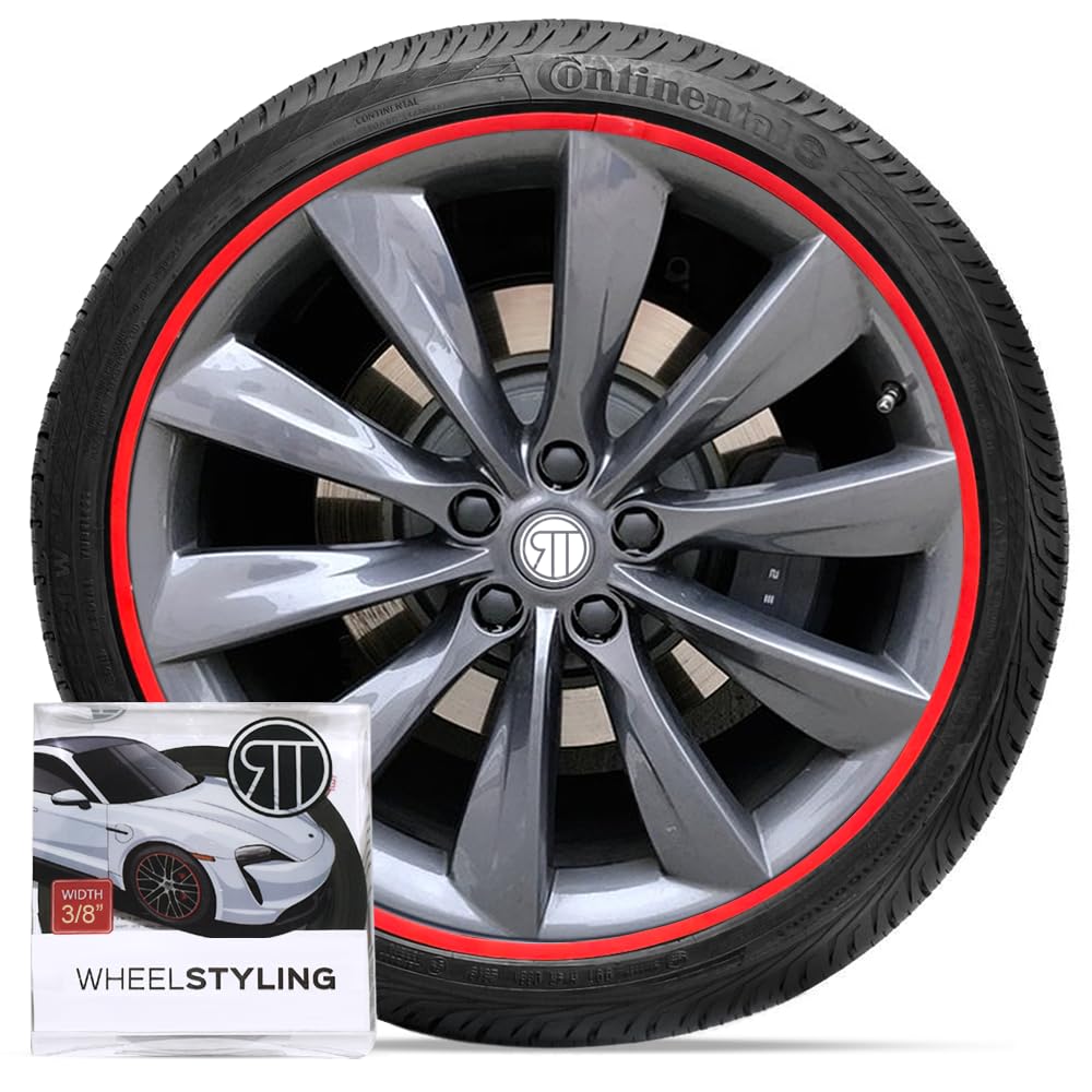 RT Rim Protectors 3/8 Inch Wide Wheel Protection | Curb Rash Savers | Set of 4 | Durable Rim Guards | Easy to Install Universal Fit (Red Fire)
