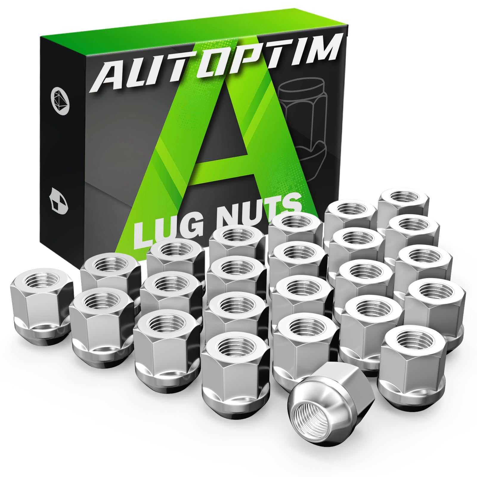 AUTOPTIM M14x1.5 24PCS Open End Lug Nuts - Replacement Chevy Silverado 1500 Tahoe Suburban Express GMC Sierra RAM 1500, Ford F150 Aftermarket Wheel, Chrome Conical Bulge Seat 0.83”Height Nut